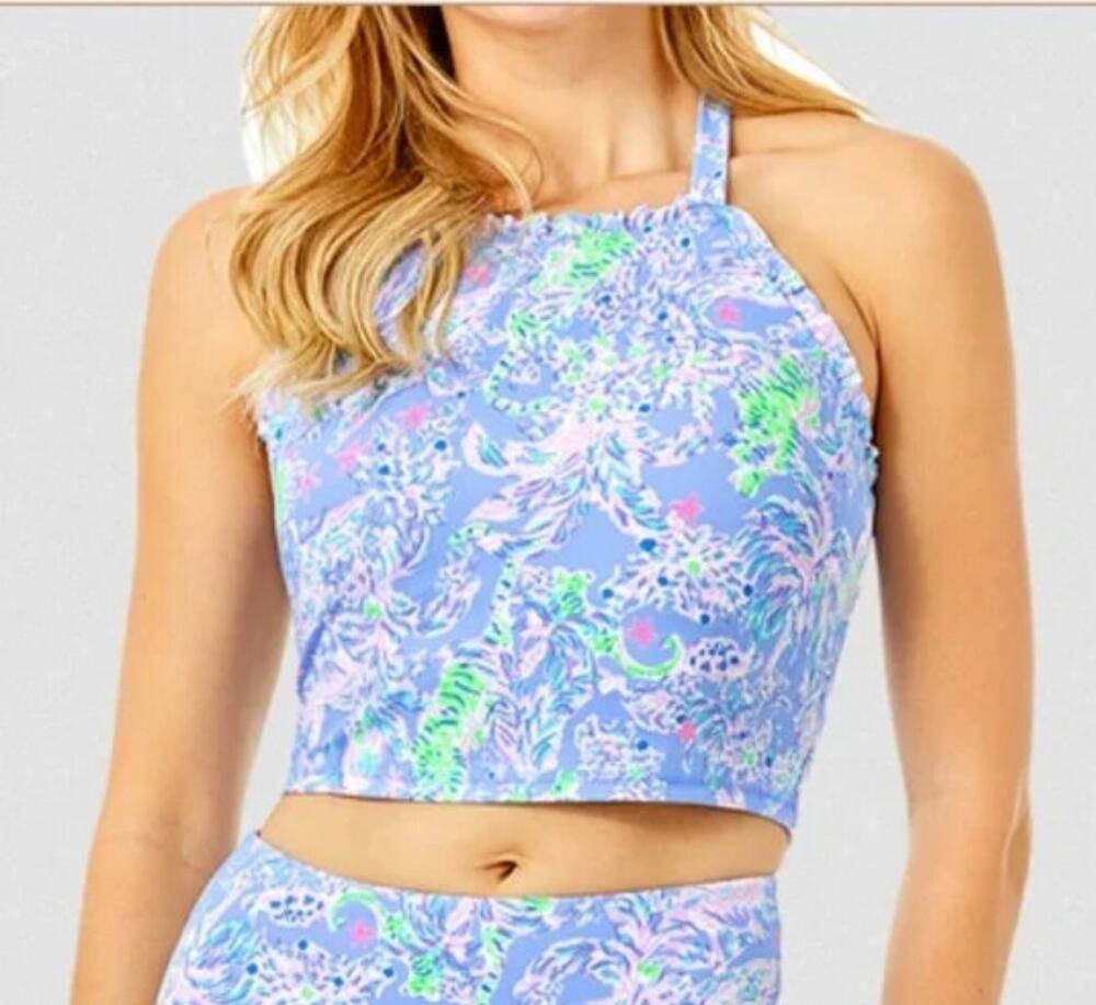Lilly Pulitzer Luxletic Letitia Bra Tank Blue Peri The Turtle Package Women's M